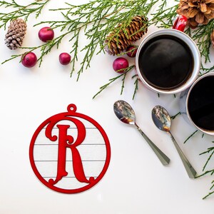 Custom Monogram Wood Ornament-Painted-3D Ornament-Red And White-Holiday Painted Ornaments-Personalized Ornaments