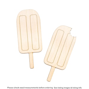 Paleta helada con mordisco, figura de madera detallada recortada con láser, forma artesanal sin acabado, varios tamaños.