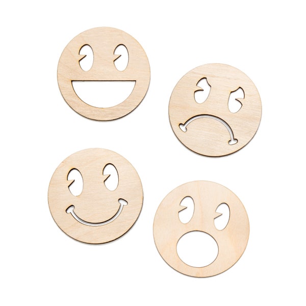Happy Face-Wood Cutout-Retro Style-Face Expressions-Various Designs-Rubber Hose Style Decor-Various Sizes-DIY Crafts-Unfinished Wood-Smiles