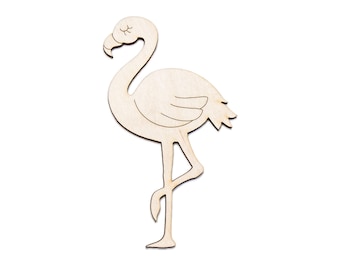 Cute Flamingo Detailed Wood Cutout - Laser Cut Unfinished Craft Shape - Multiple Sizes