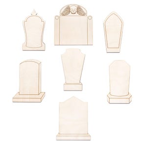 Tombstones-7 Piece Set-4 Inch-Halloween Decor-Craft Supply-DIY Crafts-Party Decor-Graveyard Set-Wood Headstones-Gothic Decor-Decorative
