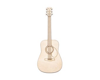 Acoustic Guitar Detailed Wood Cutout - Laser Cut Unfinished Craft Shape - Multiple Sizes