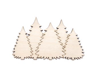 Pine Trees Bunch Detailed Wood Cutout - Laser Cut Unfinished Craft Shape - Multiple Sizes