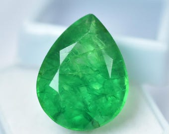 Certified 19.55 Ct Natural Pear Cut Emerald | Premium Green Loose Gemstone | AAA Quality | High Clarity Stone For Designer Jewelry Making