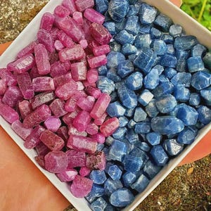 1000-10,000 Ct Natural Red Ruby Blue Sapphire Rough Loose Gemstone Lot (Tiny Specimen  ) Uncut Raw Minerals For Gems Collectors