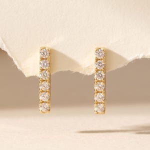 18K Gold Filled CZ Bar Drop stud, Minimalist Diamond Bar Jewelry, Elegant Everyday Sparkle, Bridal Wedding Gift, Modern Chic Style