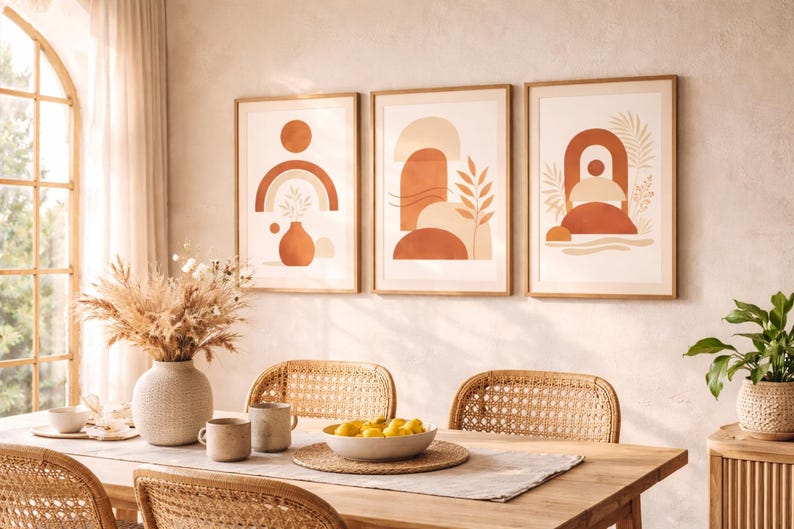 Minimalist Boho Printable Wall Art Set of 3, Warm Abstract Art, Neutral ...