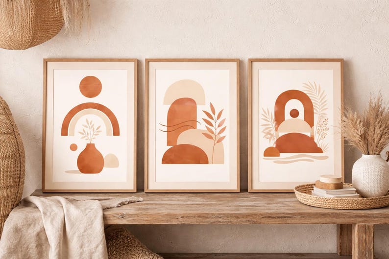Minimalist Boho Printable Wall Art Set of 3, Warm Abstract Art, Neutral ...