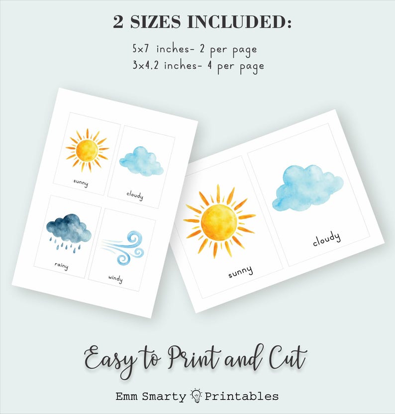 Weather Flash Cards, Watercolor Printable Cards Rainbow ABC Print, Kids ...