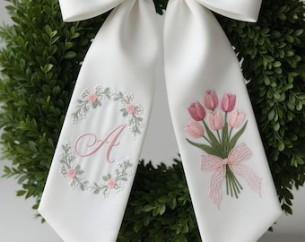 Banda bordada para ramo de graduación, lazo personalizado para graduación 2026, ramo con monograma floral, banda de satén para hija, banda para ramo de graduación, regalo encantador