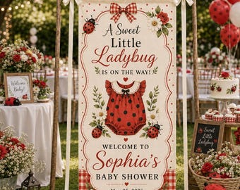 Personalized Little Ladybug Is Coming Shower Welcome Tapestry, Rustic Farmhouse Decor, Baby Outdoor Ceremony Backdrop Gift