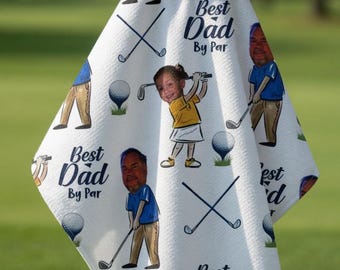 Personalized Photo Golf Towel For Dad, Custom Face Golf Gift, Best Dad By Par Towel, Funny Golf Gift For Him Father