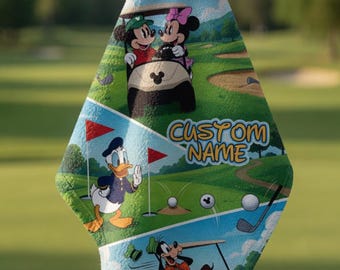 Personalized Disney Golf Towel Custom Name, Mickey Minnie Donald Golf Gift, Funny Golfing Towel For Dad Him Women