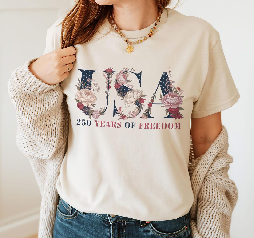 USA 250 Years of Freedom Shirt, Floral Patriotic America Tee, 250th ...