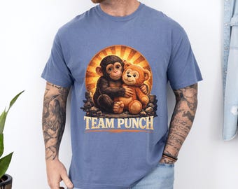 Team Punch Shirt, Viral Baby Monkey Meme Tee, Cute Punch Monkey and Teddy Bear Graphic Shirt, Animal Lover Gift, Trending Meme Shirt