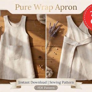 ピュアラップエプロン PDF型紙 | ポケット付き調節可能なラップキッチンエプロン | A4 A0 USレターサイズ | 即時デジタルダウンロード