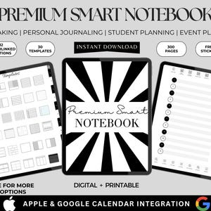 Premium Digital Smart Notebook | Hyperlinked | GoodNotes & Notability | 12 Sections, 30 Templates, Apple-Google Calendar | iPad Notebook