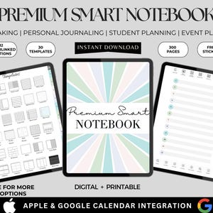 Premium Digital Smart Notebook | Hyperlinked | GoodNotes & Notability | 12 Sections, 30 Templates, Apple-Google Calendar | iPad Notebook