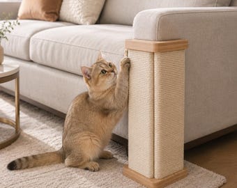 Sofa Corner Cat Scratcher, Wooden Sisal Scratching Post, Couch Protector, Handmade Cat Furniture, Modern Pet Decor