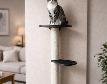 Katzenwandregale und Kletterstufen, natürlicher Sisal-Kratzbaum, handgefertigte moderne Katzenmöbel