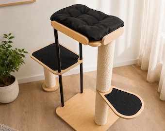 Modern Cat Tree for Large Cats, Freestanding Cat Tower with Sisal Scratching Posts, Cat Climbing Furniture with Cushioned Bed