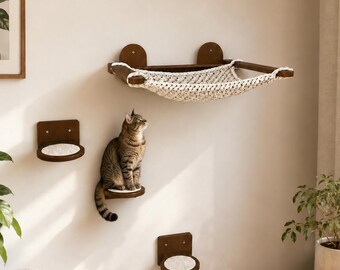 Cat Steps, Wall Cat Furniture, Cat Wall Shelves, Macrame Hammock, Wall Mounted Cloud Bed, Climbing Wall