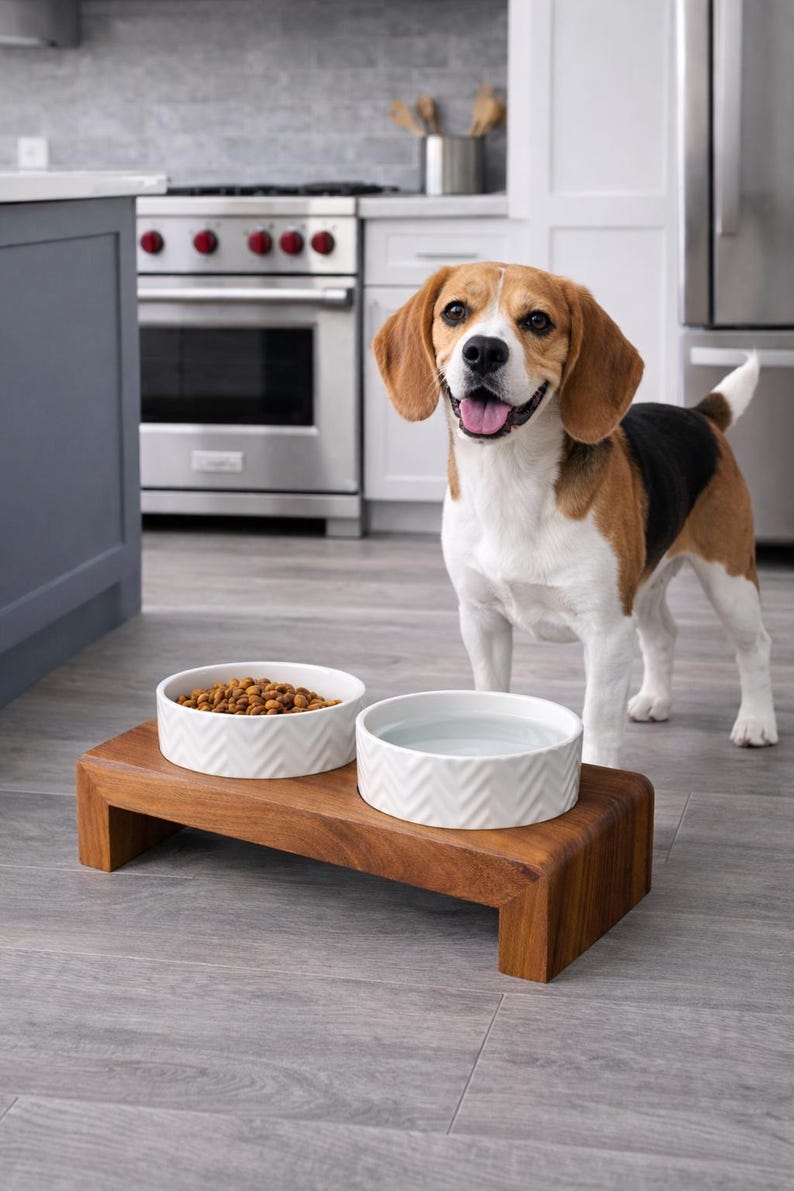 Wooden Dog Bowl Stand,raised Dog Feeder,custom Dog Bowl,walnut Feeding ...