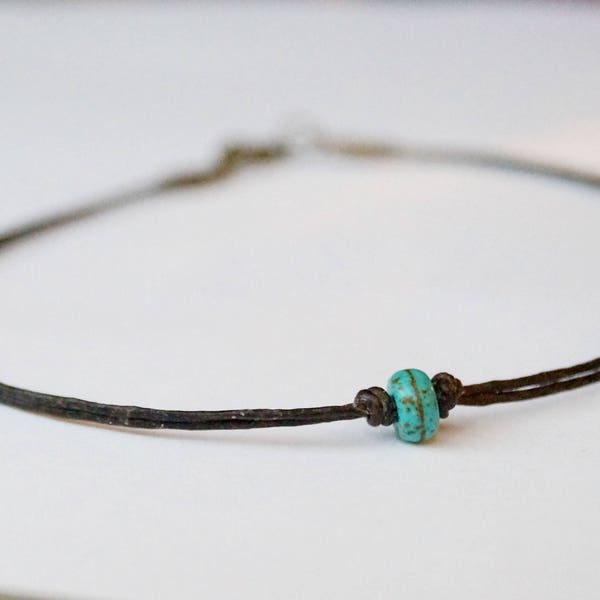 Handmade Retro Turquoise Minimalist Sleek Choker/Necklace for Men/Women Stacking Unisex Choker Necklace