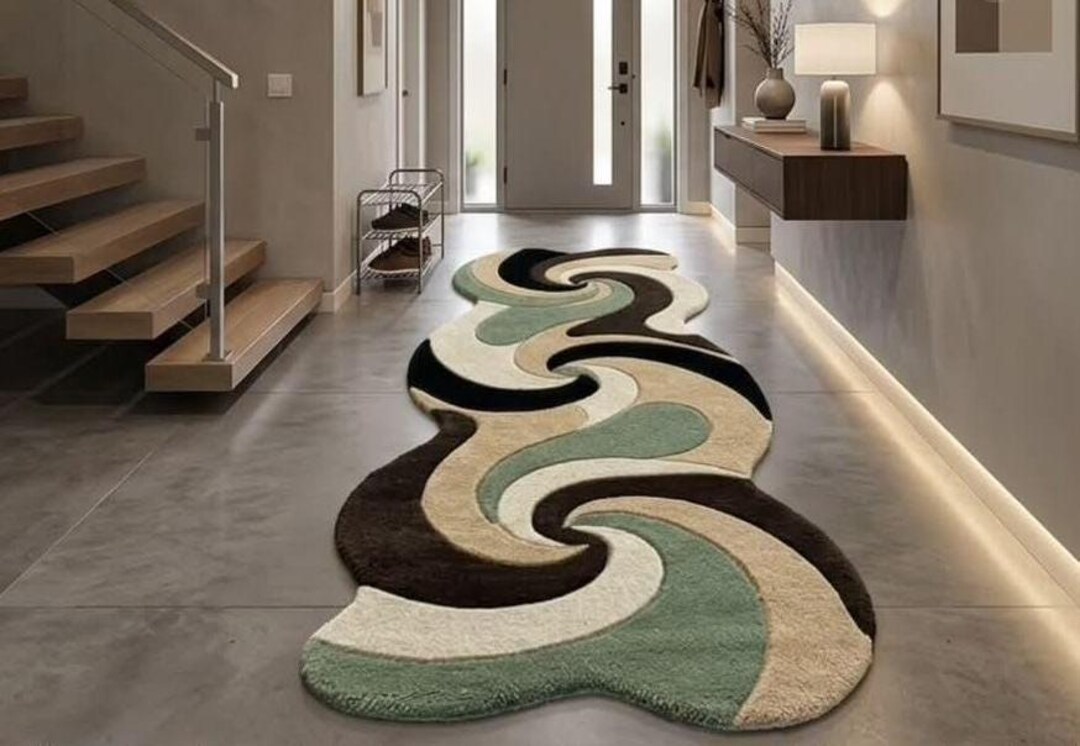 Unique Shape Runner Rug Abstract Wavy Runner Rug, Organic Shape Hallway Carpet, Contemporary ...