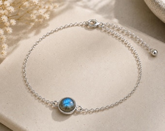 Natural Labradorite Anklet, 925 Sterling Silver Bezel Chain, Gold Plated Round Gemstone Foot Jewelry