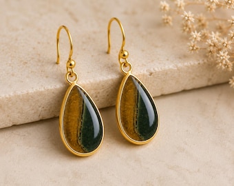 Pendientes de obsidiana dorada en forma de lágrima, pendientes de pera chapados en plata u oro, regalo de protección para ella.