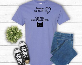 Jesus in my Heart, Pet Hair Everywhere Short Sleeve Shirt