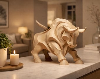 Abstract Bull Sculpture | Modern Minimalist Decor | Charging Bull Statue | Office & Living Room Accent