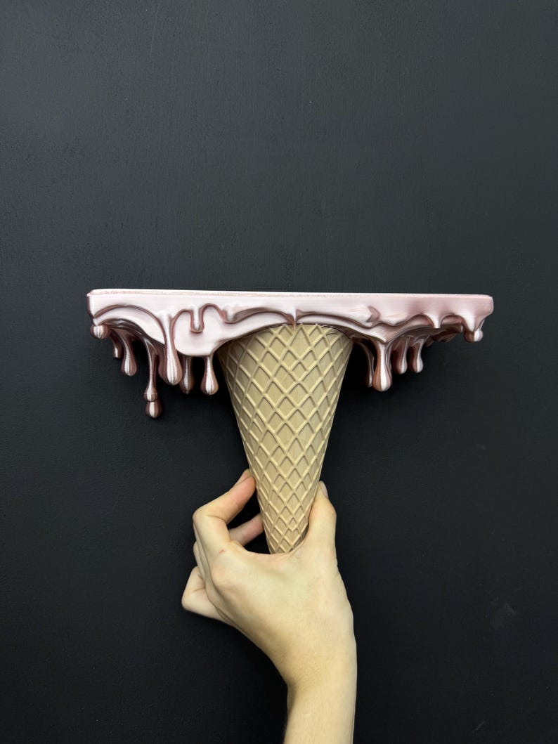 Melting Ice Cream Shelf | Drip Art Wall Decor, Sculptural Cone Statement Piece image 5