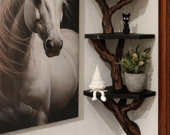 フランス製のアンティークなヴィンテージ木製壁掛けコーナーシェルフ