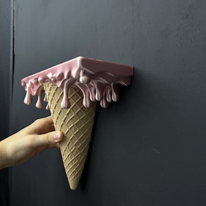 Melting Ice Cream Shelf | Drip Art Wall Decor, Sculptural Cone Statement Piece Silk Pink