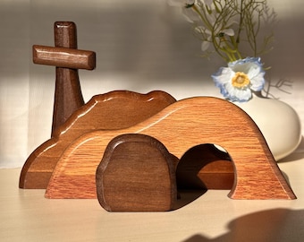 Handgemachte hölzerne Auferstehungsszene aus Holz, leeres Grab Dekor