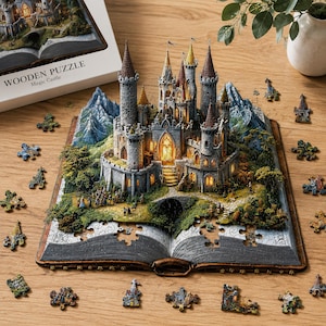 Fantasy Castle Wooden Puzzle, Unique Shape Jigsaw Puzzle, Family Game Night Gift, Brain Teaser, Gift for Adults Kids,Home Decor,Gift for him