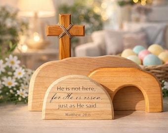 Handmade Wooden Easter Resurrection Scene, Empty Tomb Decor