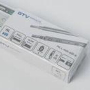 May include: A white box labelled "GTV" and "NL 600", containing a silver soldering iron. The packaging features several icons and text detailing the product's specifications. The box is presented against a white backdrop.