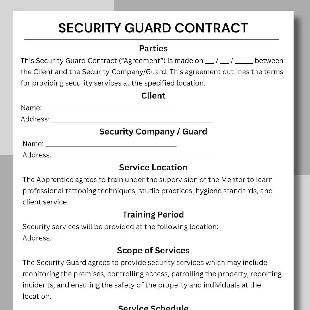 Security Guard, Contract Template, Security Services, Security Service ...