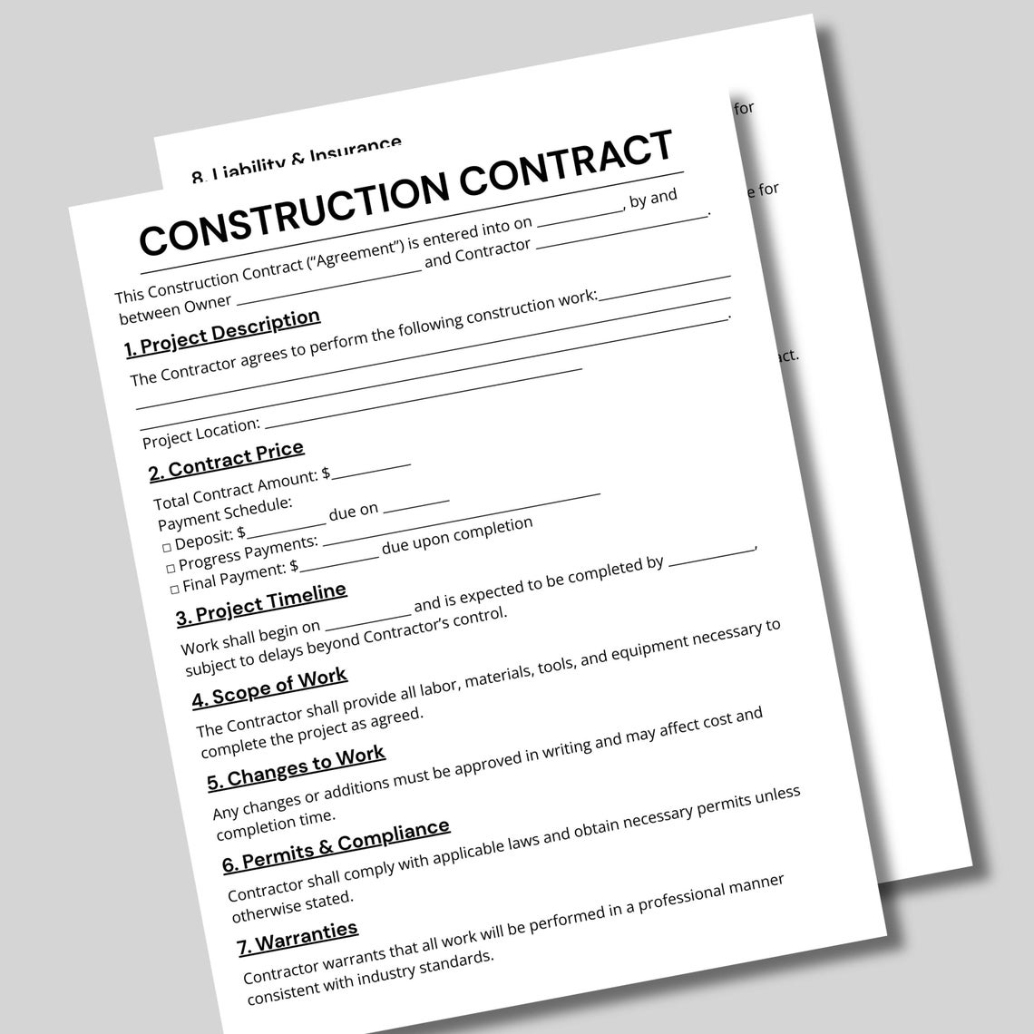 Editable Construction Work Contract Agreement Template | Contractor ...