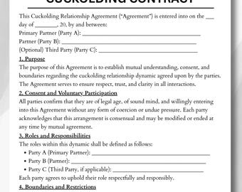 Cuckolding Contract, Editable Cuckold Agreement with Detailed Clauses Form Canva Template, Printable consensual Form