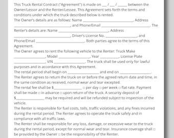 Truck rental, contract template, truck rent, truck deal, truck hire contract, truck, rental business, truck leasing, contract