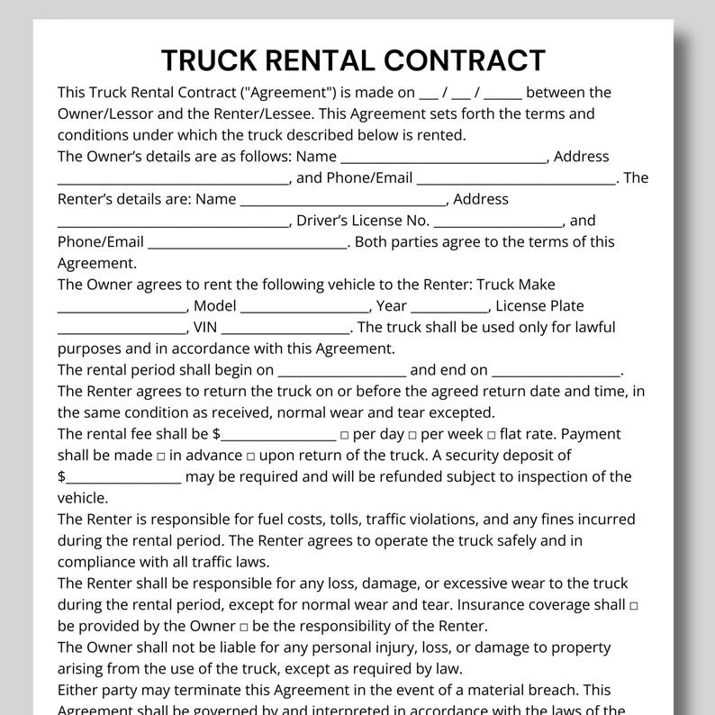 Truck Rental, Contract Template, Truck Rent, Truck Deal, Truck Hire ...