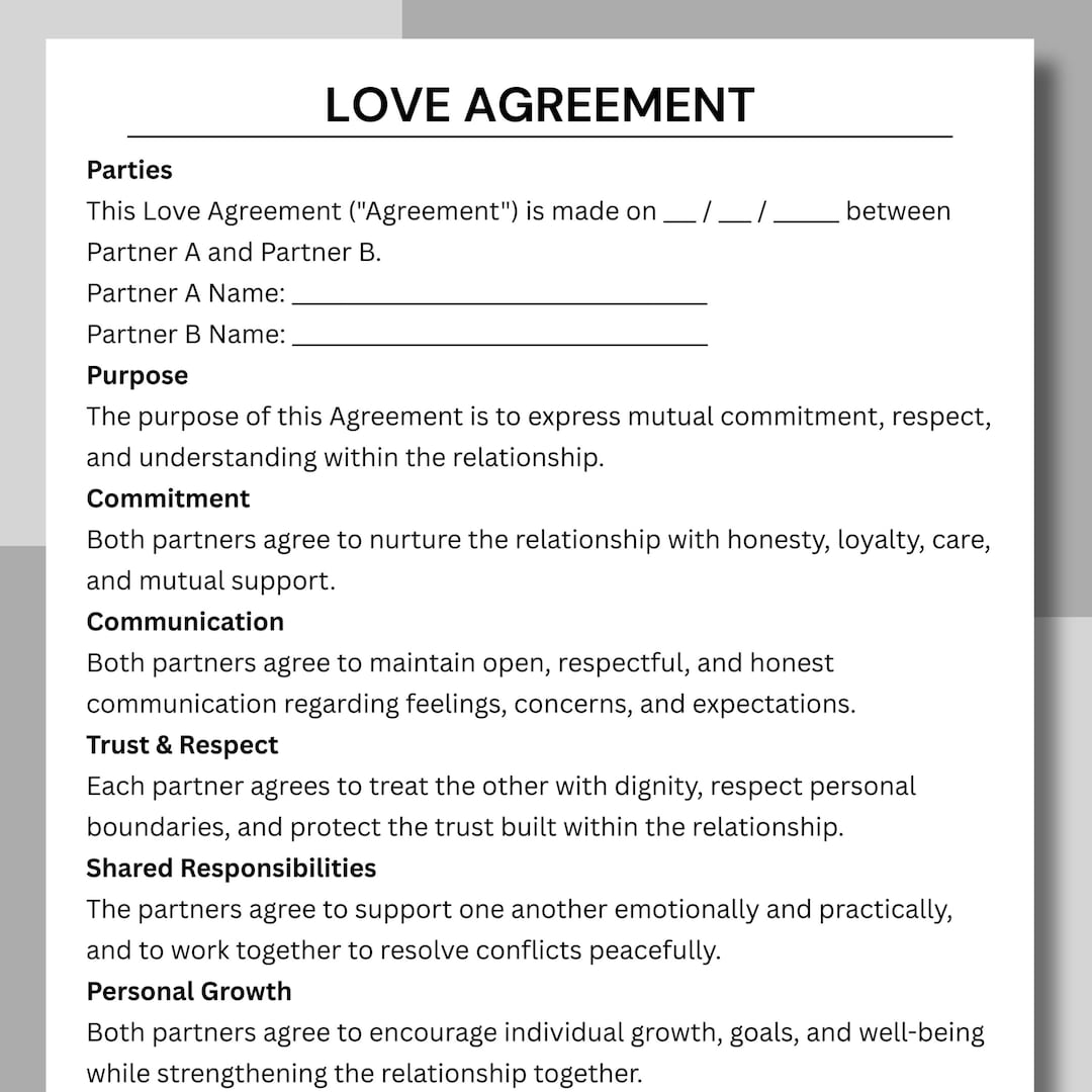Love Agreement, Template Pdf, Relationship, Agreement Template ...