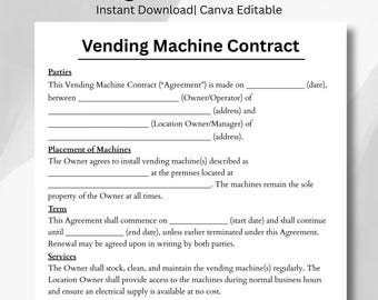 Vending machine contract, Vending business, Machine supply form, Vending machine form, Machine agreement, Contract template, Canva form
