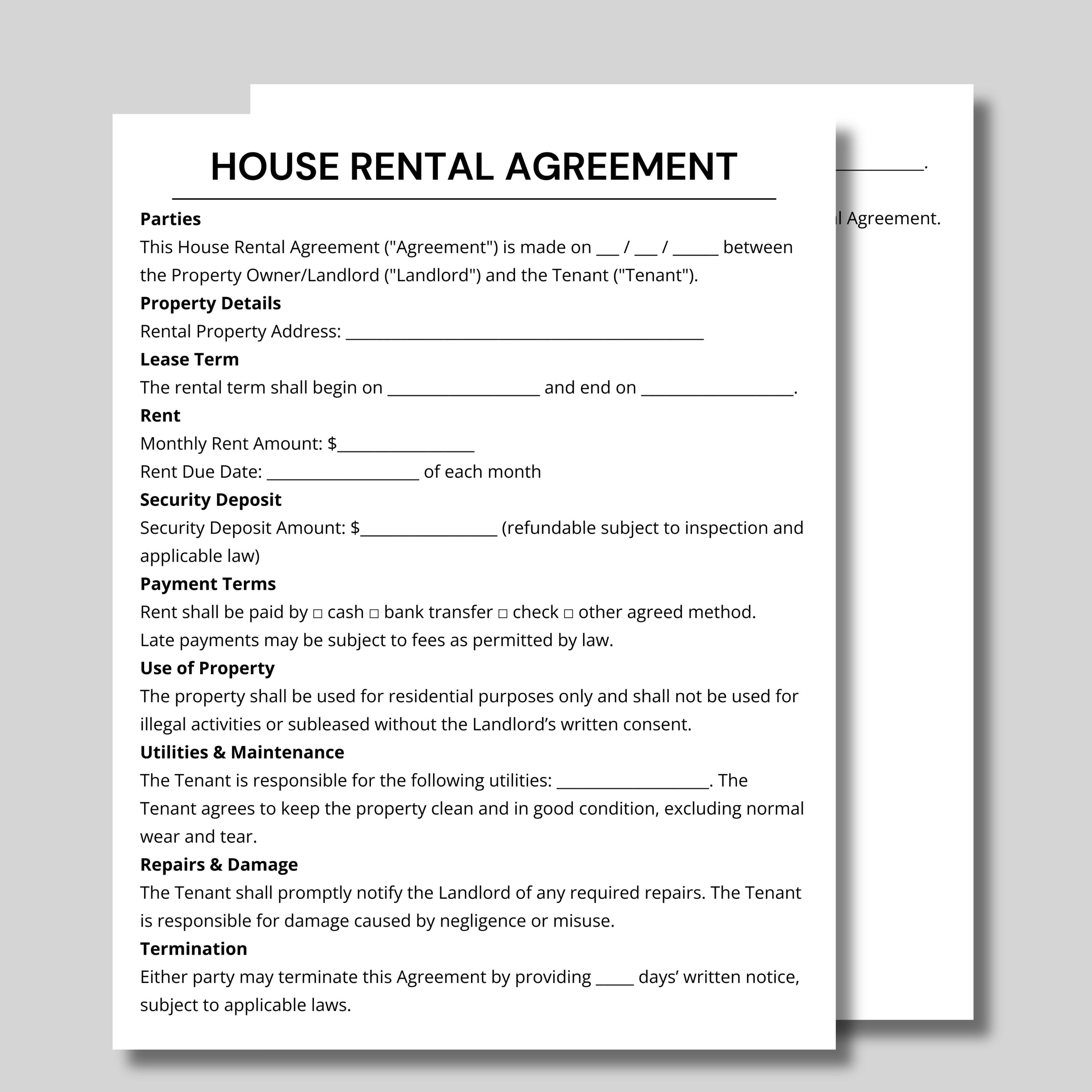House Rental Agreement, Residential Lease, Rental Lease, Easy Lease ...