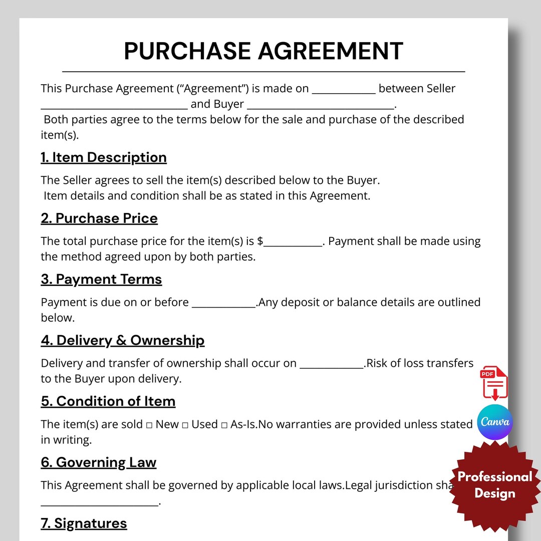 Purchasing Rights Australia Printable Purchase Agreement Template. Residential Purchase Editable ...