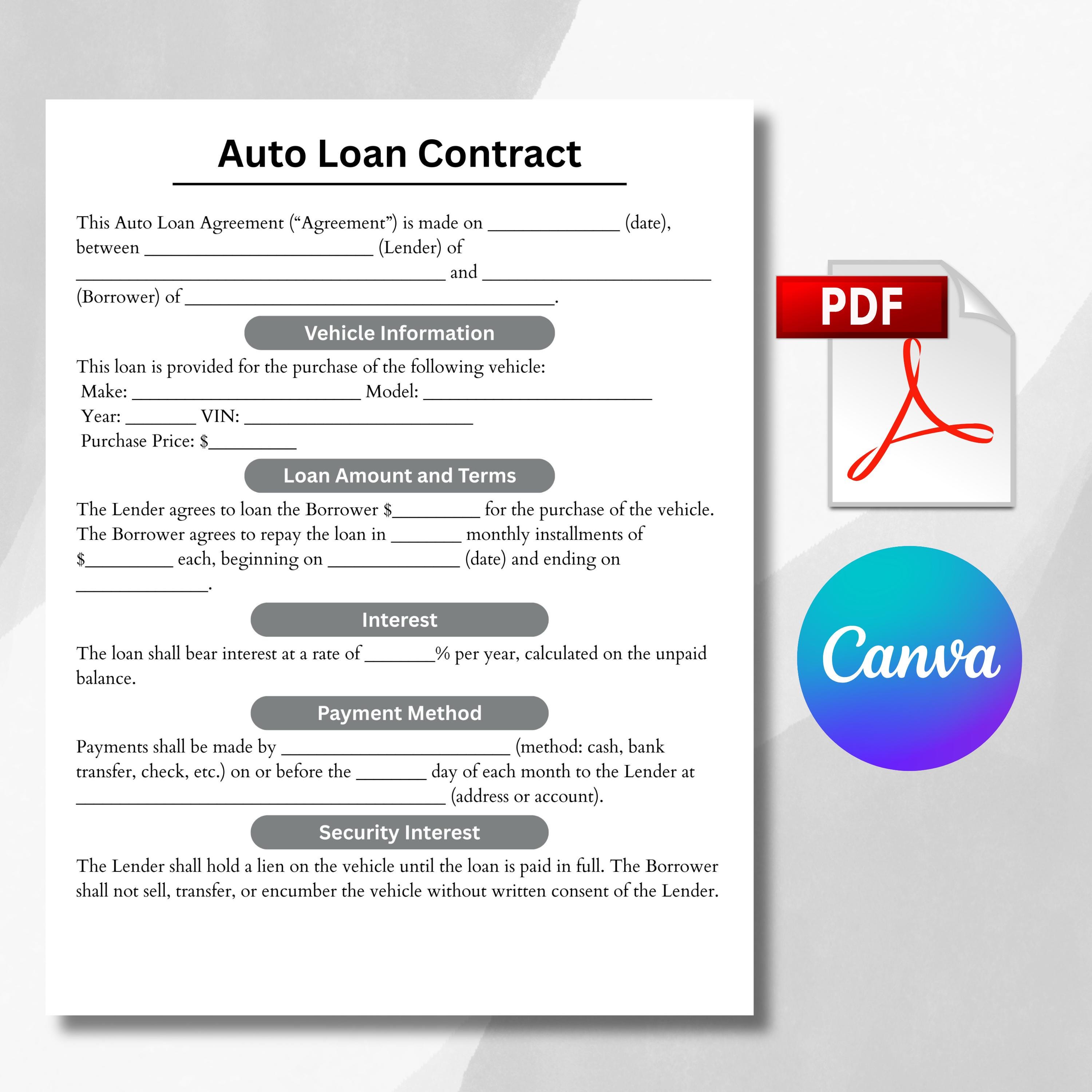 Auto Loan Contract, Template, Car Payment Template, Auto Finance ...